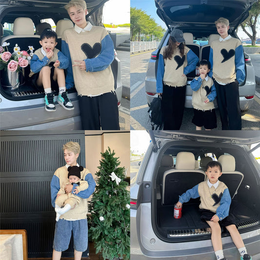 L25120410親子毛衣男女童衛衣兒童2025秋裝剪裁毛衣中小童時尚洋氣上衣