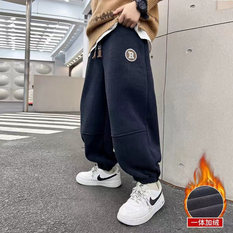 Z26010116男童褲子2025秋冬新款燈芯絨衛褲中大童休閒運動時尚潮流加絨長褲