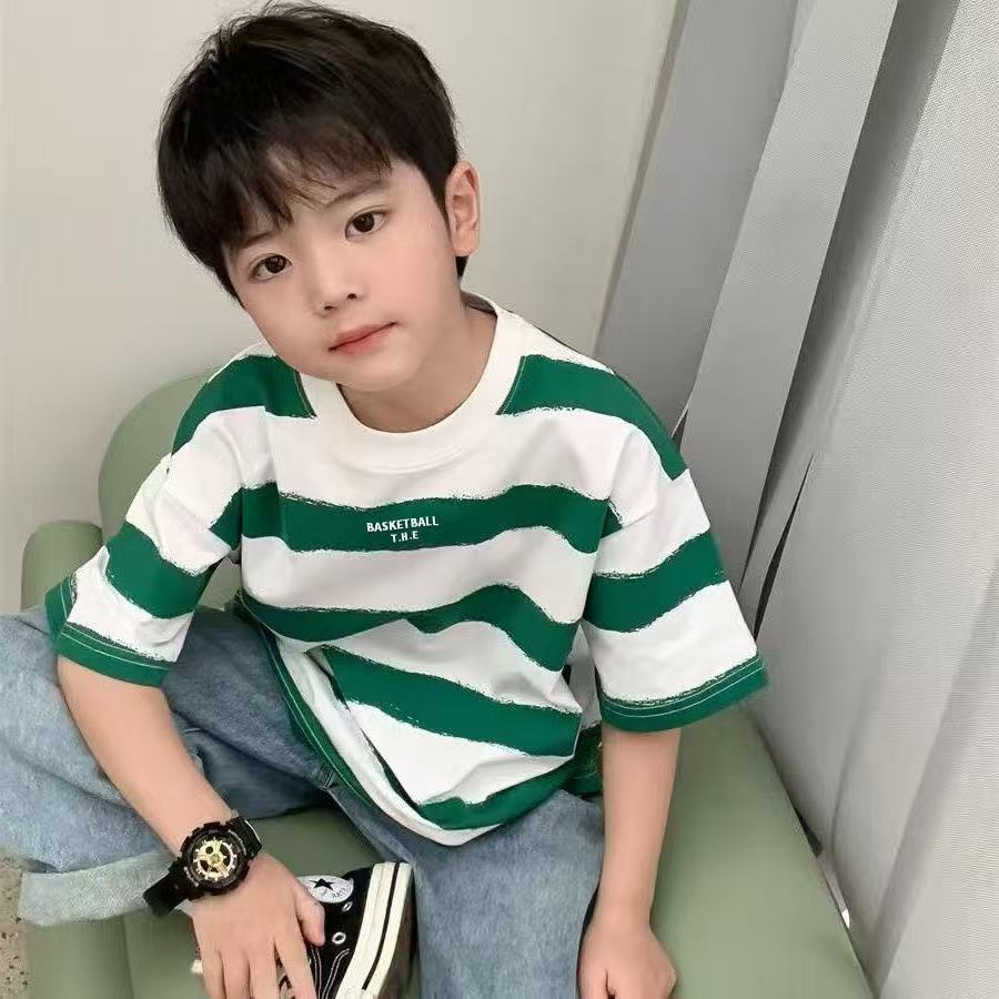 CE26022614兒童T恤男童夏季短袖純棉韓版童裝條紋半袖衫時尚百搭寶寶打底T