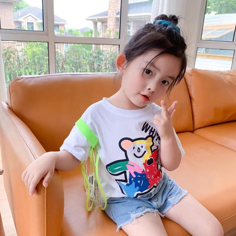 Z25030425多款選配 棉質休閒兒童t恤夏季女童白色短袖打底衫中大童上衣童裝