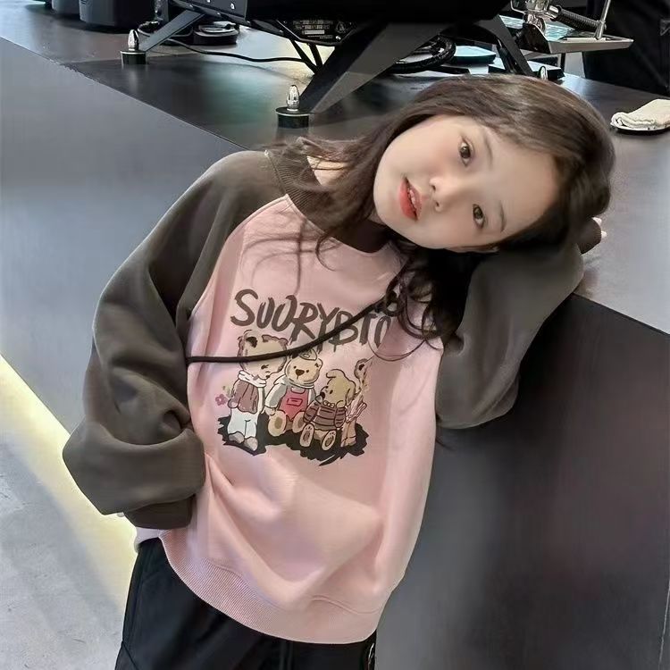 Z24110103童裝女童套裝春秋洋氣中大童網紅長袖休閒韓版衛衣單件上衣