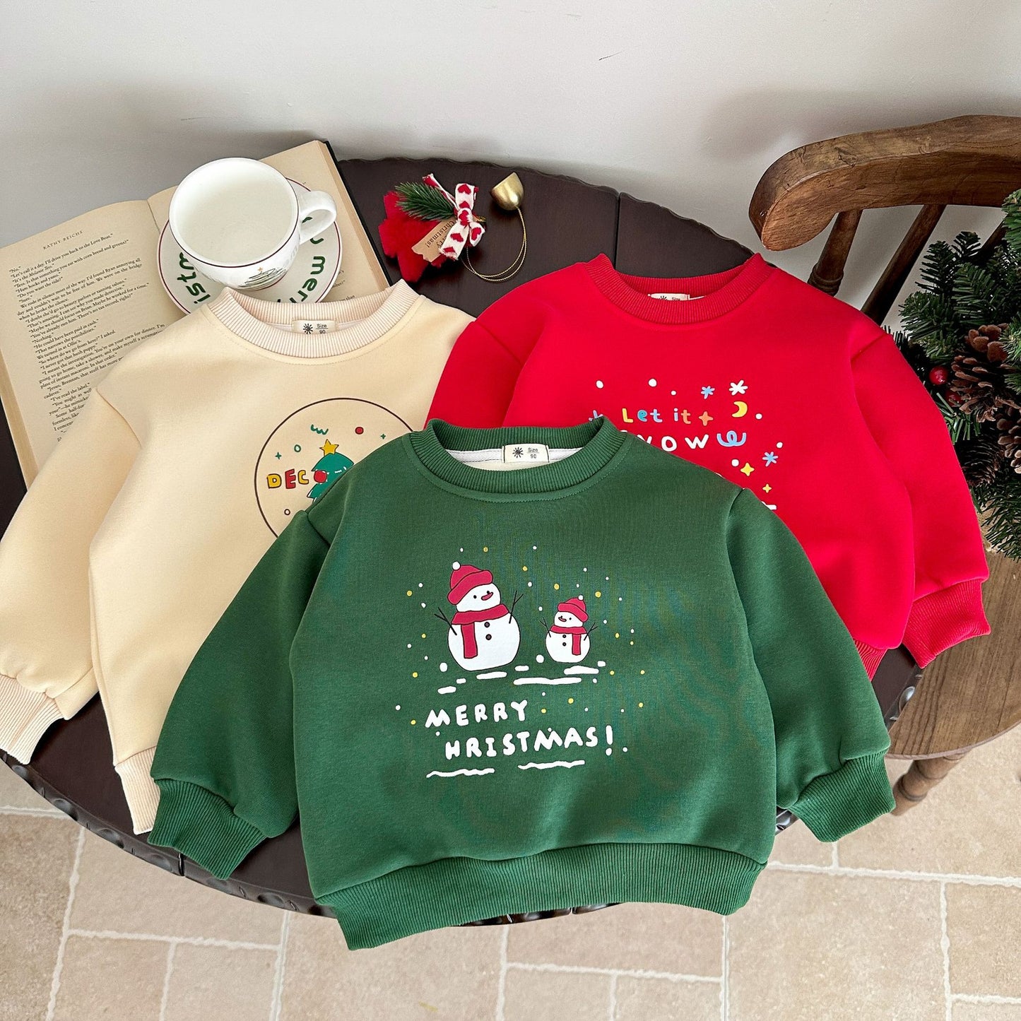 CA25112703跨國歐美童裝加絨衛衣秋冬長袖T恤打底衫美式新年聖誕節圓領上衣