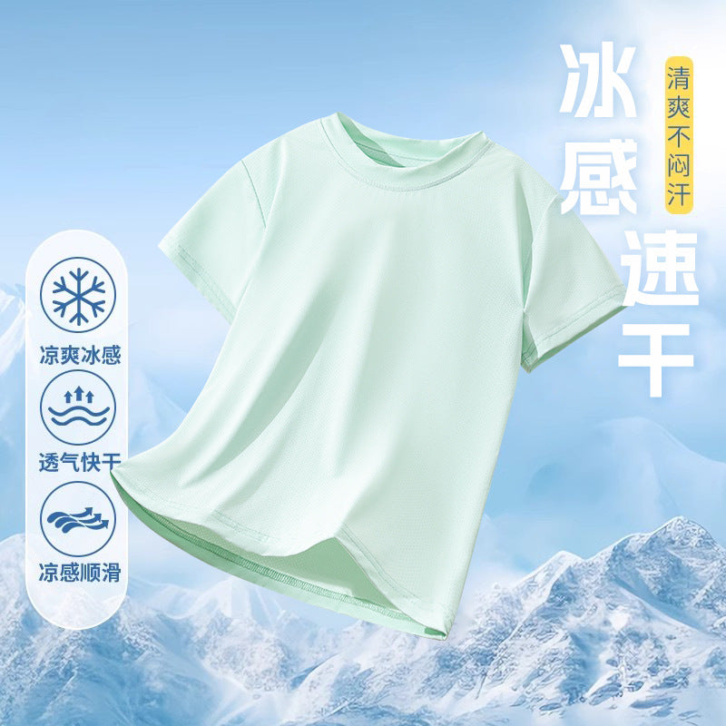 FN26052916兒童短袖t卹夏季女童休閒純色薄上衣中大童冰感男童速乾衣童裝