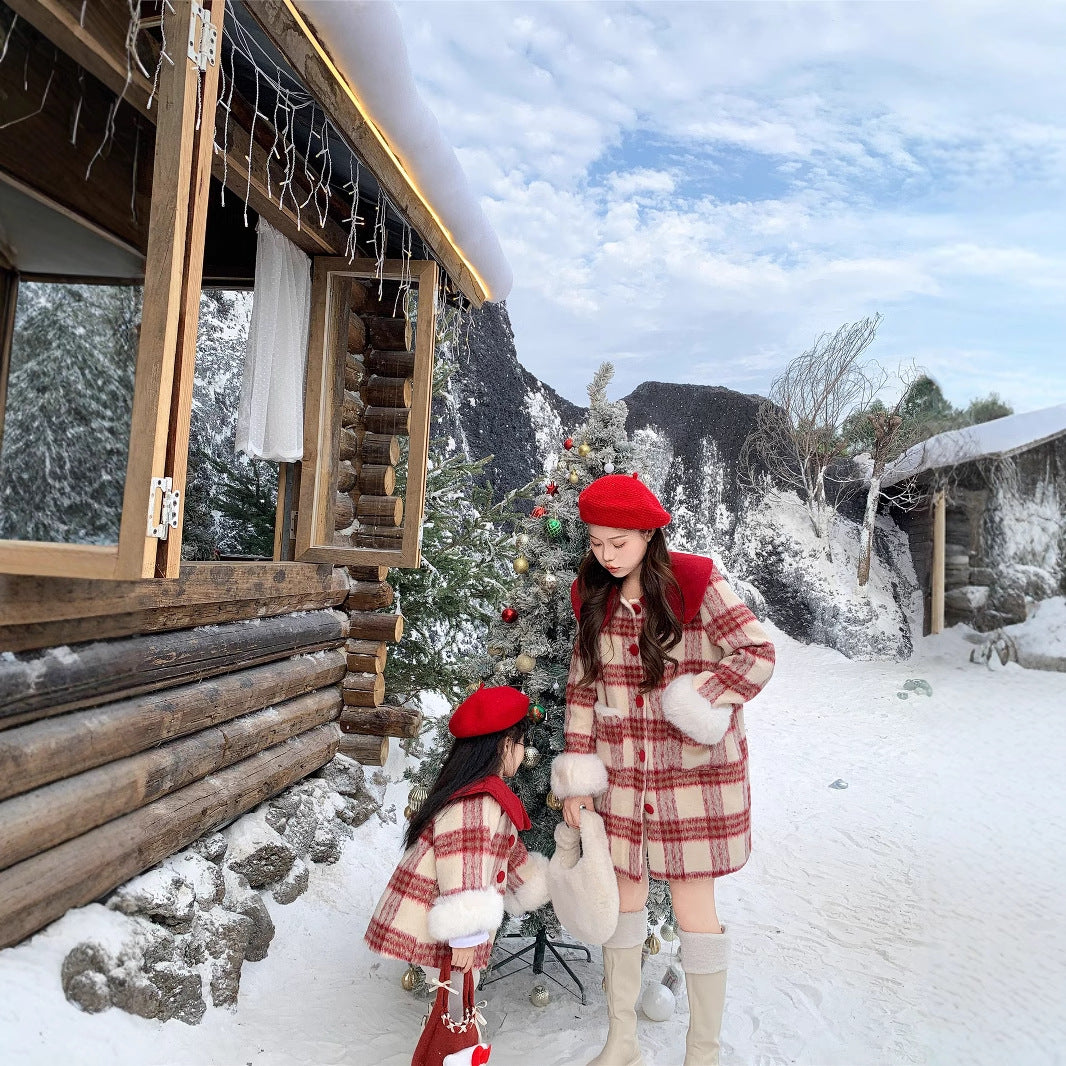 L26010609不一樣的親子裝冬季母女裝夾棉毛呢格子裙女童洋氣拜年服潮