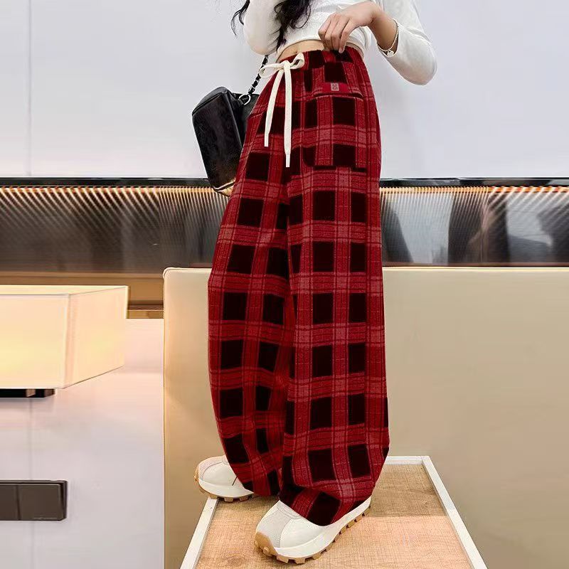 FG25112006女童闊腿褲2025新款高腰休閒兒童直筒褲洋氣女中大童韓版格紋長褲