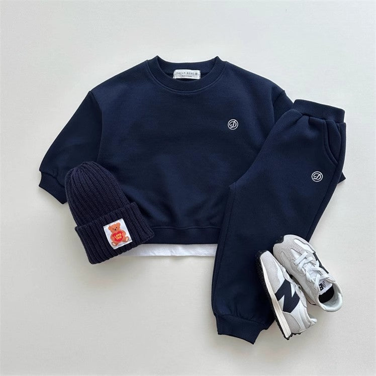 GF25081503  ins韓版男女童寶寶純棉春秋季連帽拉鍊刺繡開襟衫衛衣衛褲兩件套裝