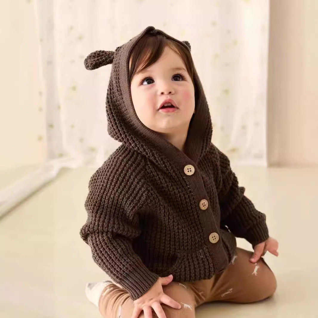 G24110617嬰兒秋裝時尚嬰幼兒針織毛衣連帽裙子洋氣男女寶寶可愛連帽長袖衣服