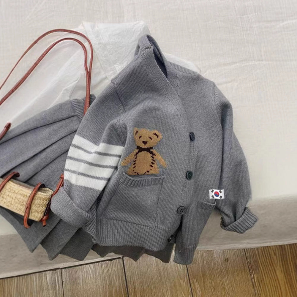 CF25091915童裝秋季套裝新款女童兒童學院風毛衣開襟衫洋氣裙針織歲寶寶