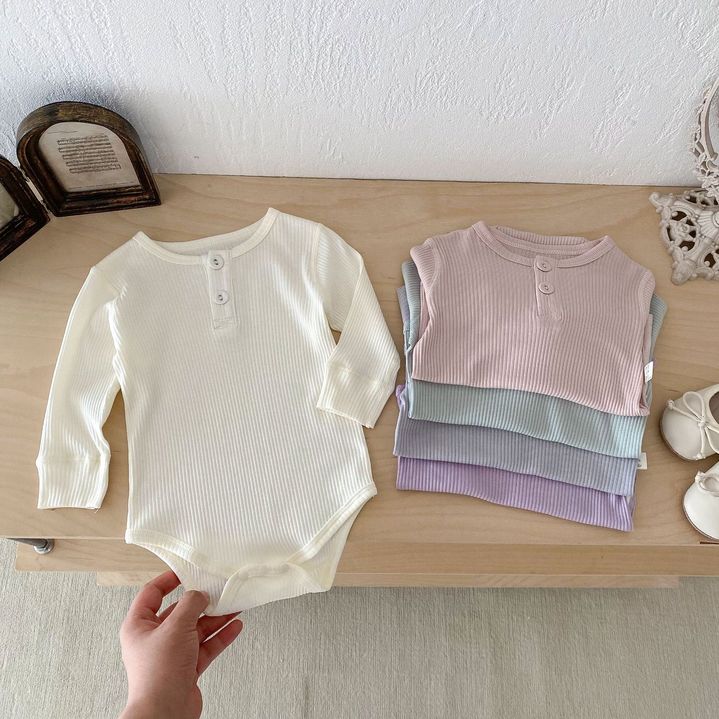 G25092509ins秋季嬰兒娃娃領翻領包屁衣哈衣男女童小清新女寶寶秋連體爬服