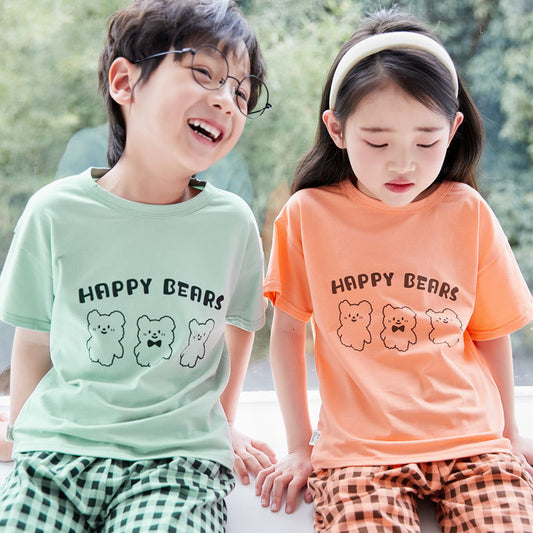 CK26050506兒童睡衣夏季純棉短袖長褲男童家居服女童寶寶空調服大童親子套裝(9-12天到貨)