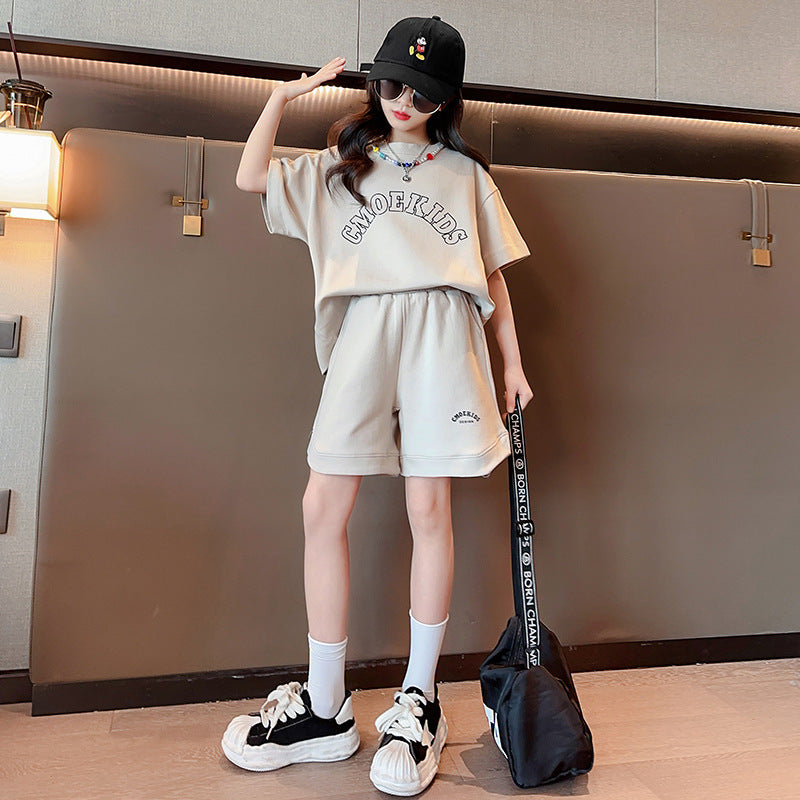 FM26042211女童夏裝2026新款套裝兒童洋氣炸街童裝運動服大童短袖兩件套夏季