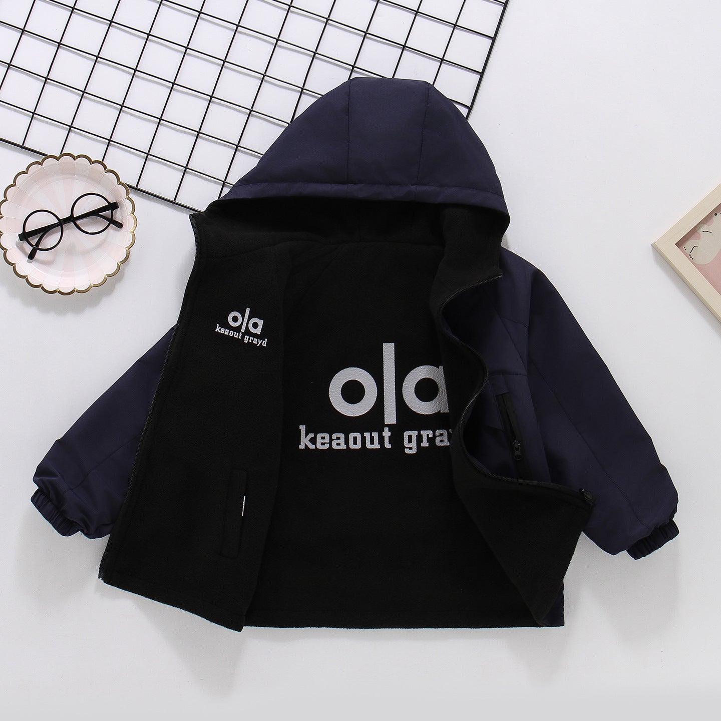 CH25110507男童秋冬季裙新款加絨衝鋒衣兒童兩面穿秋冬戶外防風衣