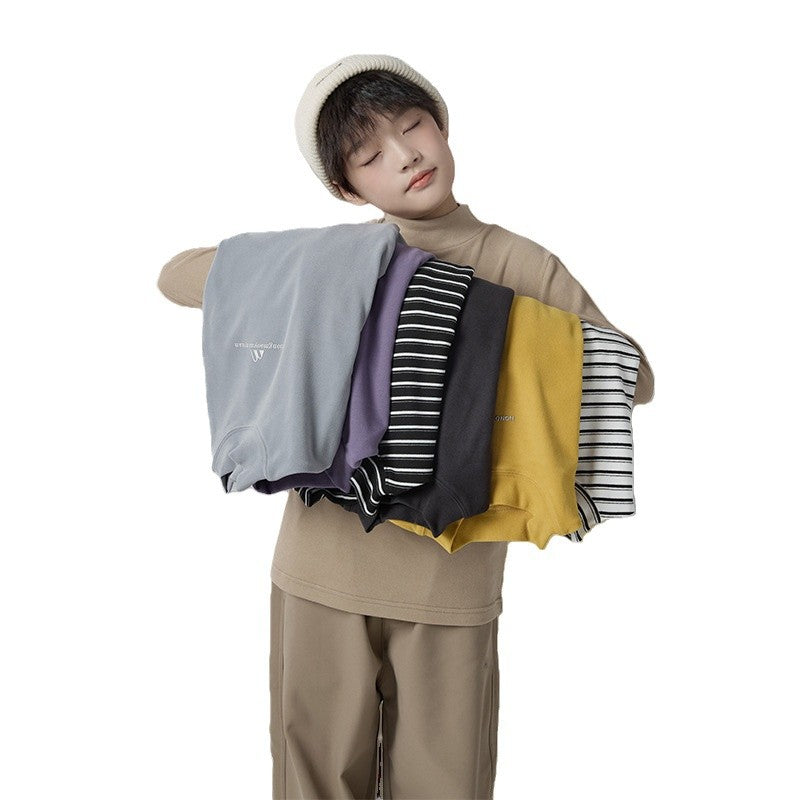 FF24102520秋冬新款德絨自發性熱半高領兒童打底衫男童t恤保暖內搭上衣(9-12天到貨)