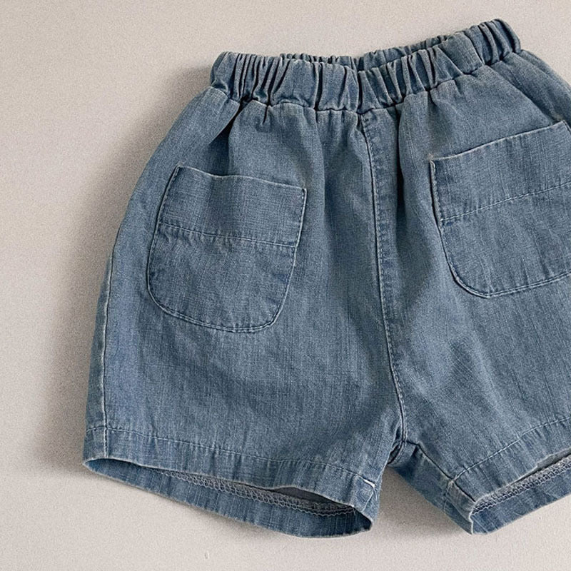 GB23080316 韓版ins嬰幼兒男女寶寶短袖牛仔襯衫短褲套裝夏季時尚洋氣兩件套