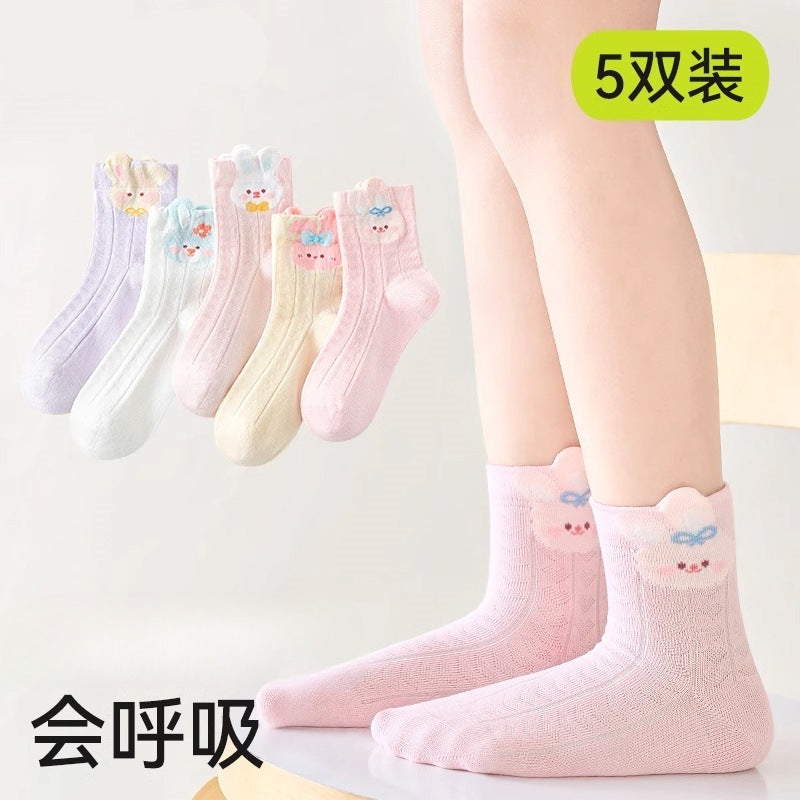 SB26080703諸暨兒童襪子春秋女童中筒女孩網眼寶寶童襪夏季運動可愛女寶(一組5雙)