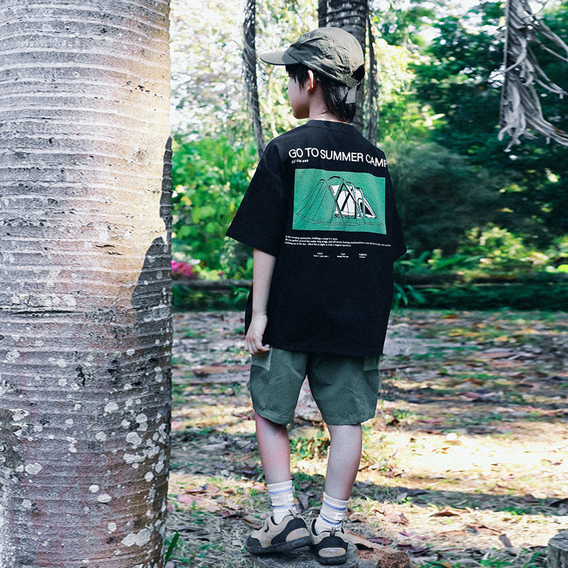 FK26032001山系戶外童裝襯衫夏季新款兒童短袖t男童露營風上衣寶寶棉衣服現貨(FK開頭~需混搭3件~廠商才有出貨哦)(品質很好,請放心購買)