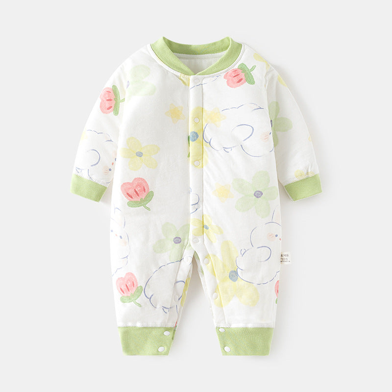 GJ25102122嬰兒夾棉連身衣寶寶保暖冬季無骨哈衣薄棉加厚對門兒童40克爬服