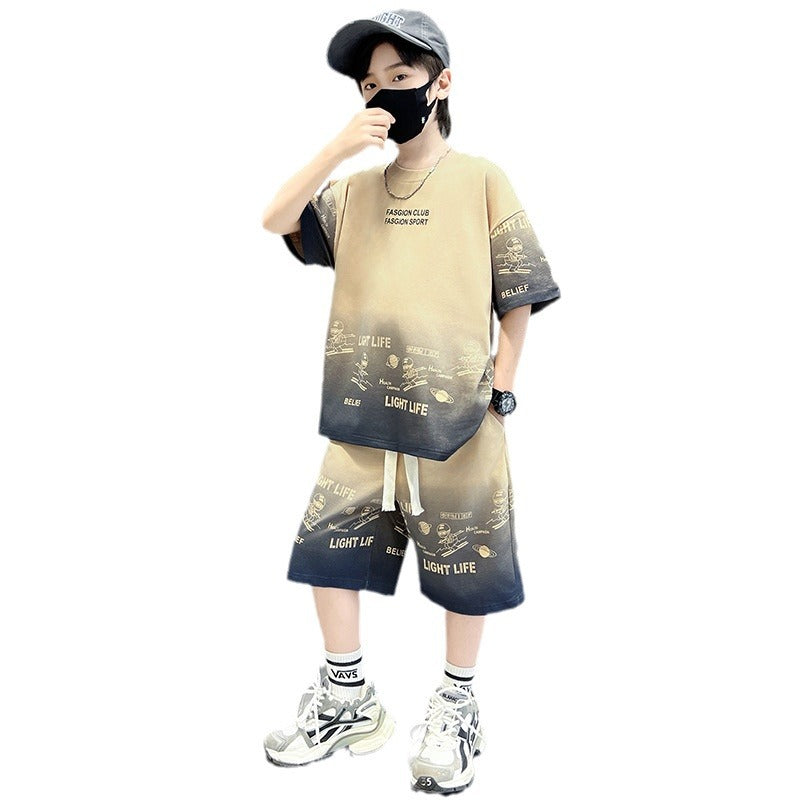 FM26042213男童夏裝套裝夏款2026時尚中大兒童夏季薄款短袖衣服潮酷帥炸街