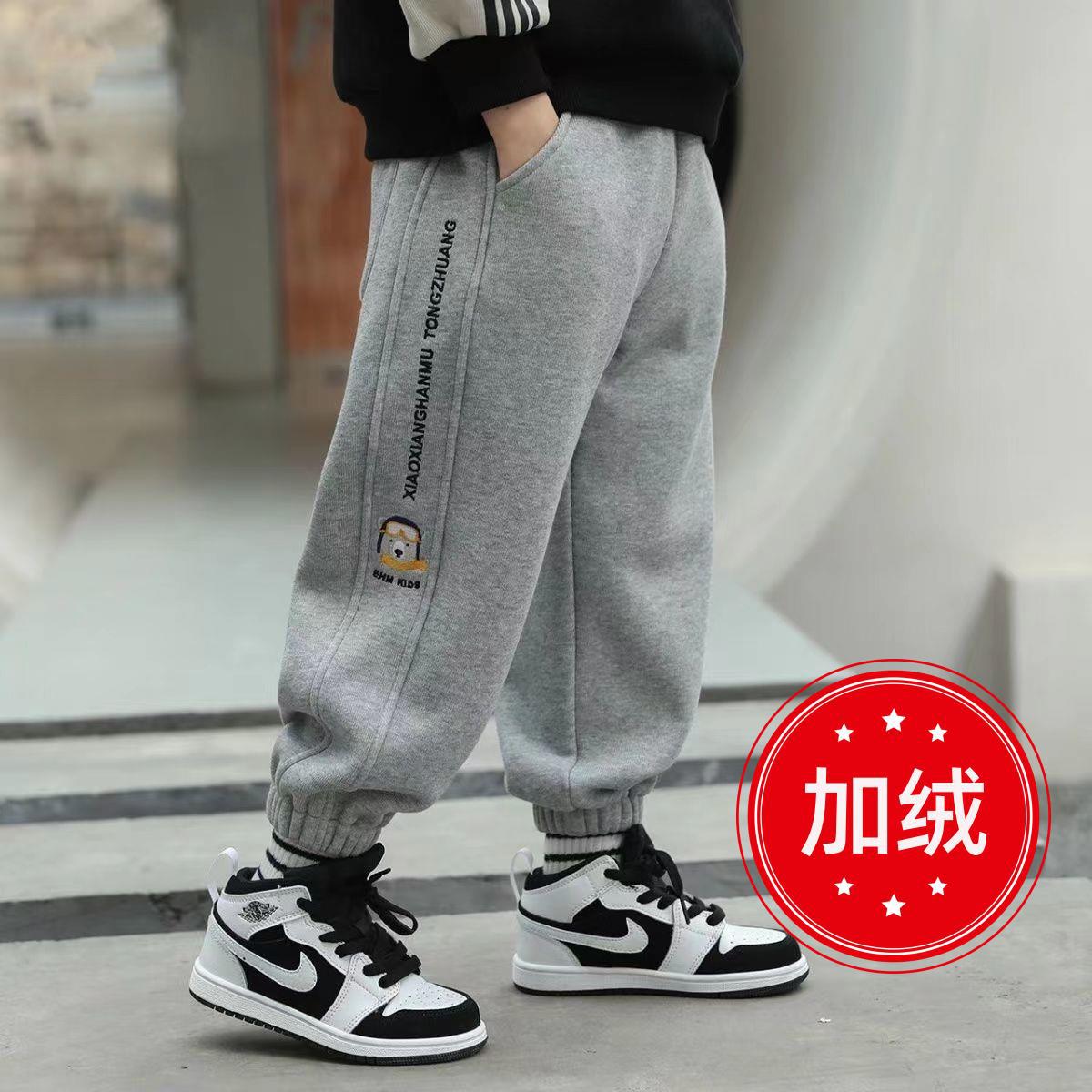 Z26010132男童褲子運動褲2025春秋新款一體加絨加絨寬鬆長褲兒童褲子