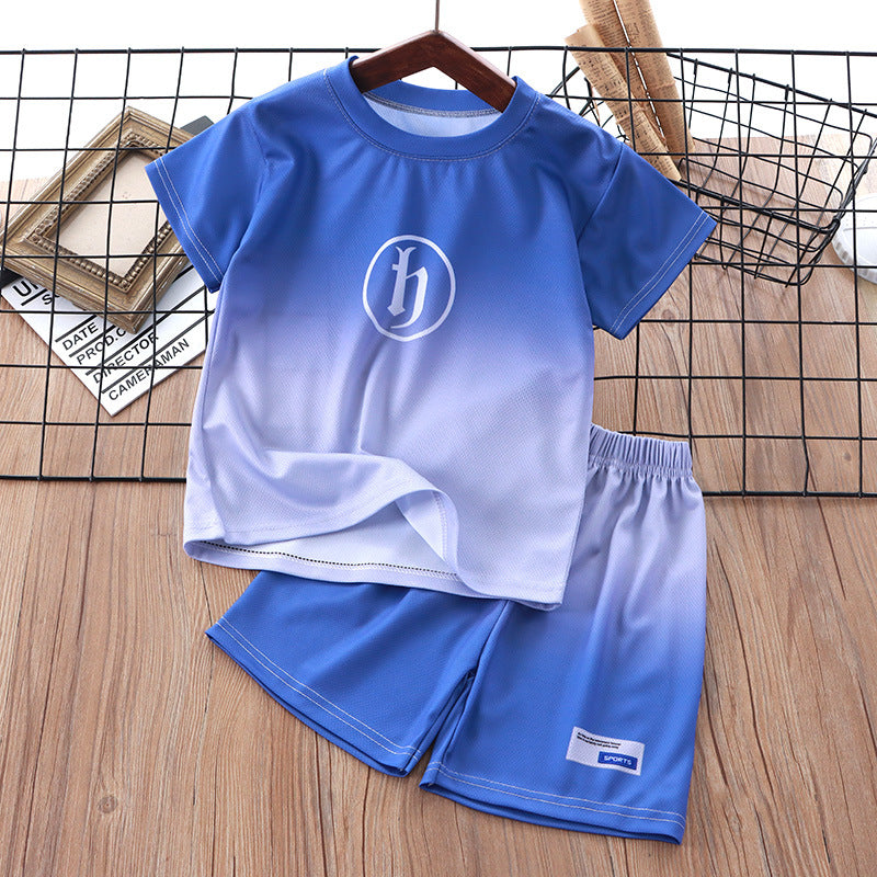 CD25050307兒童夏季短袖套裝男童夏裝款中大童男孩衣服漸層短袖短褲