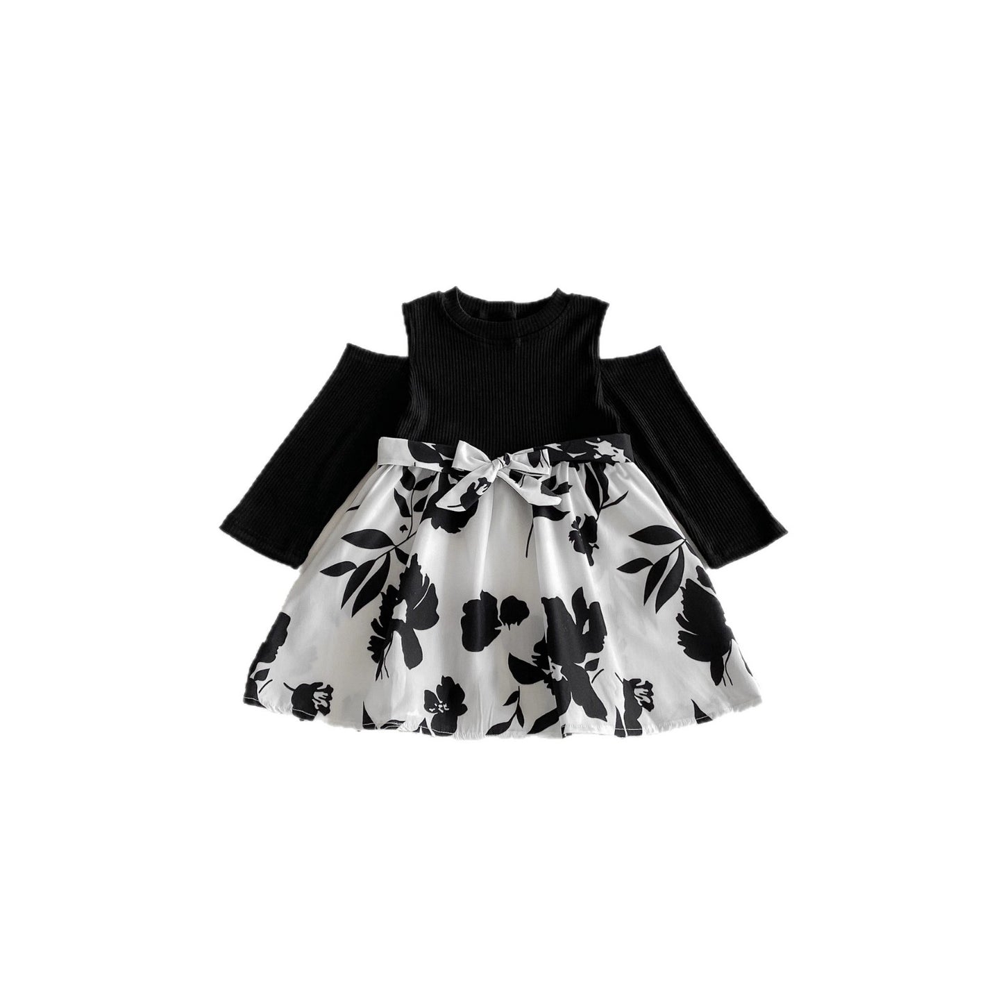 G25092503歐美小女孩甜美蝴蝶結長袖碎花洋裝兒童ins風嬰兒0-5歲童裙