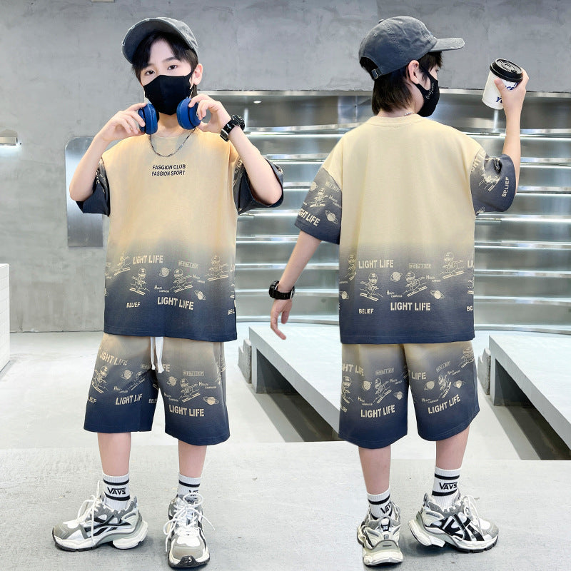 FM26042213男童夏裝套裝夏款2026時尚中大兒童夏季薄款短袖衣服潮酷帥炸街