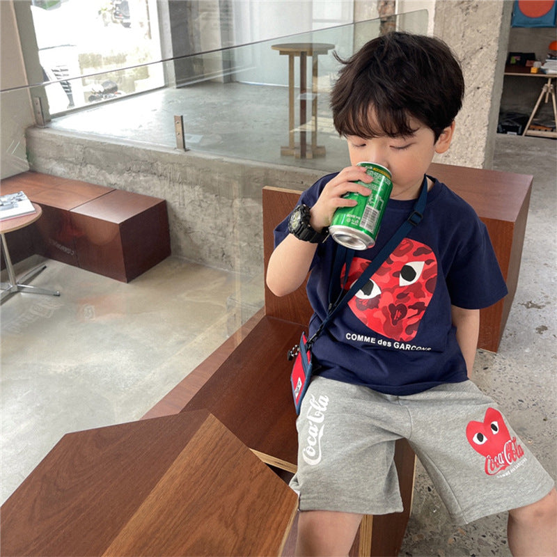Z25030420男童短袖T恤棉夏季新款卡通印花圓領中大童寬鬆休閒帥氣