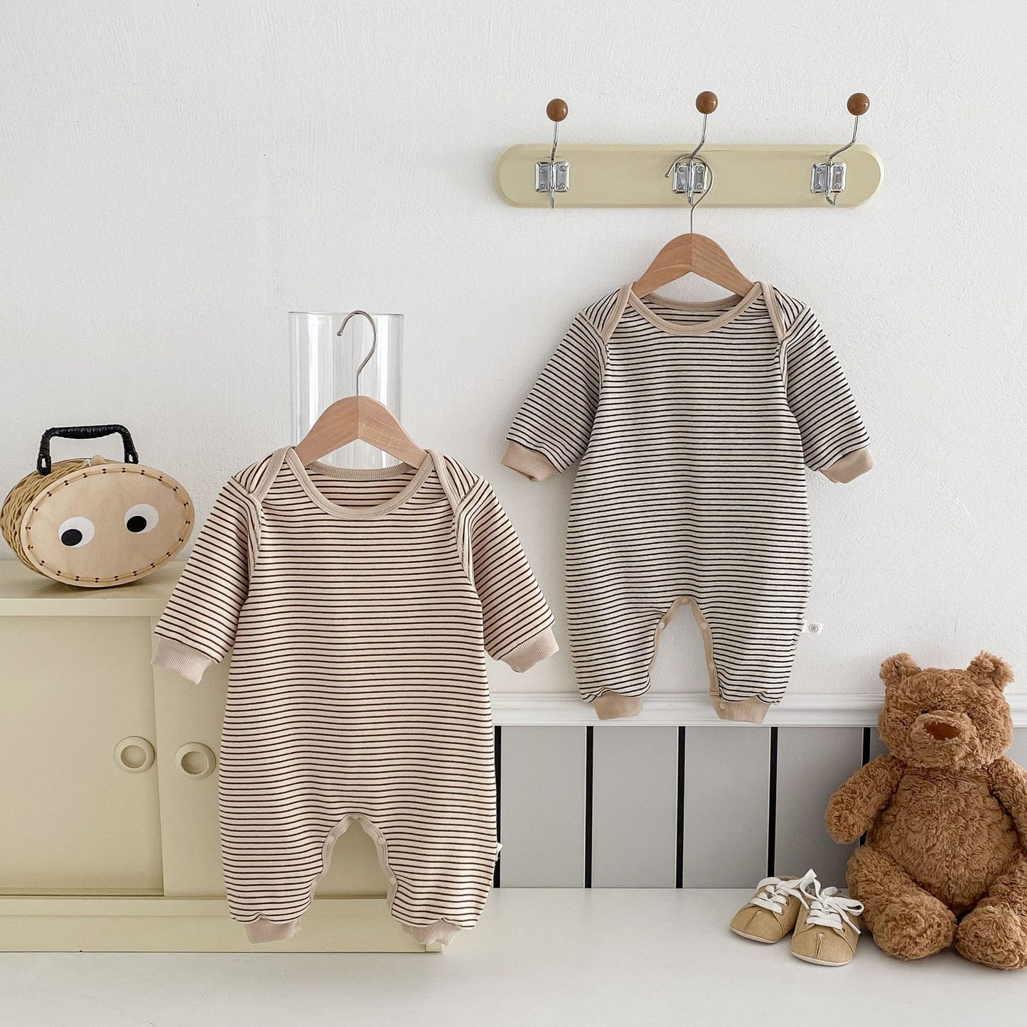 G25092510嬰兒秋冬長袖信封條紋無骨連身衣男女寶寶韓版居家服外出服