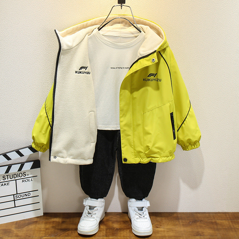 CH25110517男童秋季裙加絨中大童兩面套衣春秋風衣雙面穿衝鋒衣