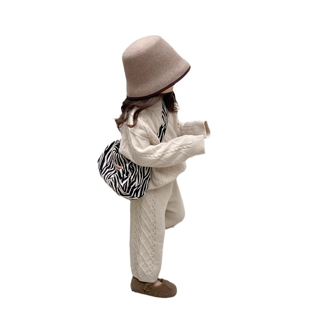 CG25103002春秋韓版女童復古絞花毛線針織套裝女寶寶毛衣線褲休閒兩件套