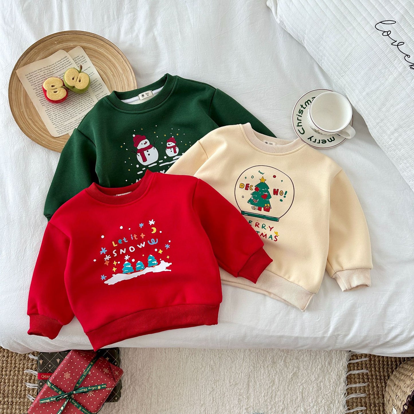 CA25112703跨國歐美童裝加絨衛衣秋冬長袖T恤打底衫美式新年聖誕節圓領上衣