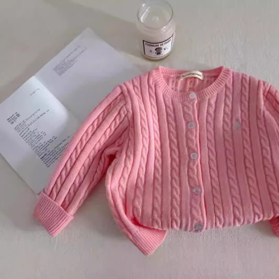 GL25122511新款兒童毛衣童裝2025秋款男女純色針織開襟衫寶寶麻花毛線衫外套