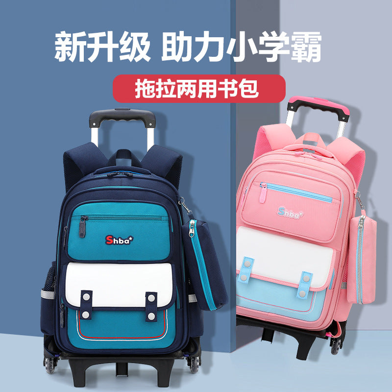 Z25022310亞馬遜跨境新品兒童拉桿書包小學生男女生爬樓梯六輪防水護脊減負