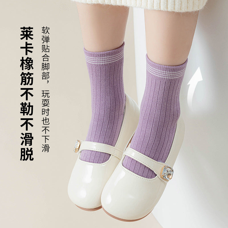 GI25073102純色女童襪子 秋冬新中筒襪 女童青少年學生棉襪 防臭針織衫 中大童襪