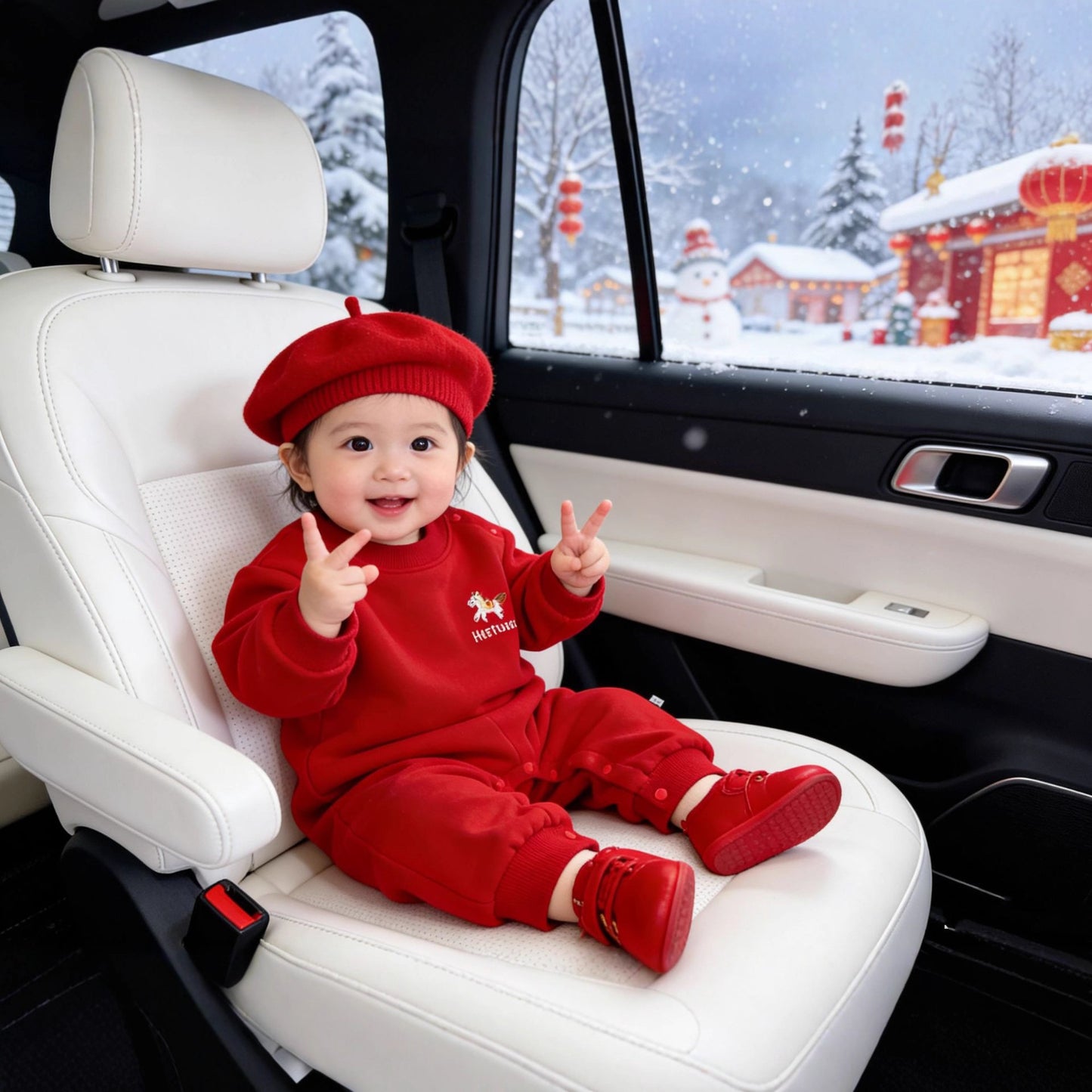 L26010602馬年親子裝冬一家三四口小月齡男童紅色小孩加絨衛衣過年拜年服