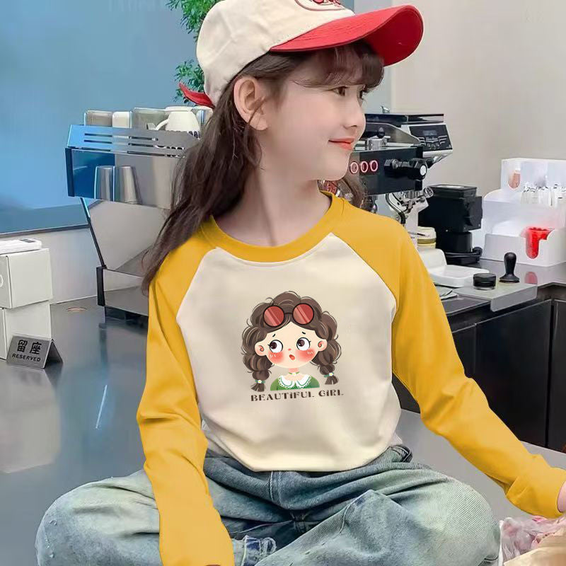 CE26090504女童時尚長袖雙面拼色德絨中大童保暖內搭上衣秋冬款潮打底衫