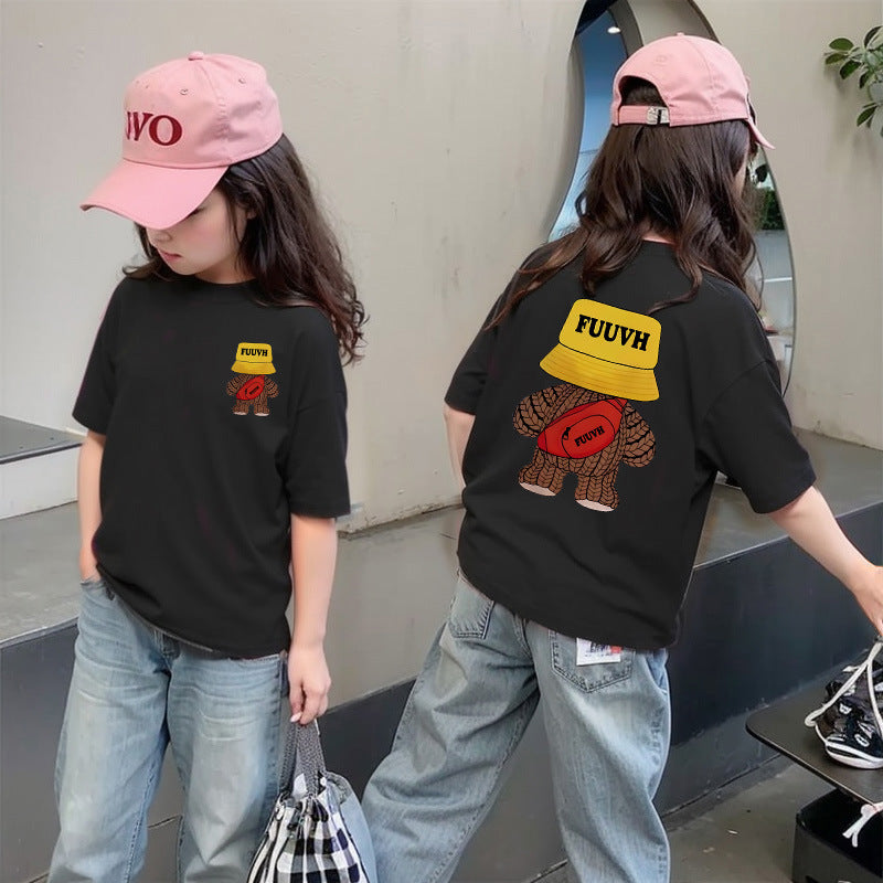 CE26022601女童夏季純棉短袖T潮流洋氣兒童休閒時尚上衣大童夏裝卡通T