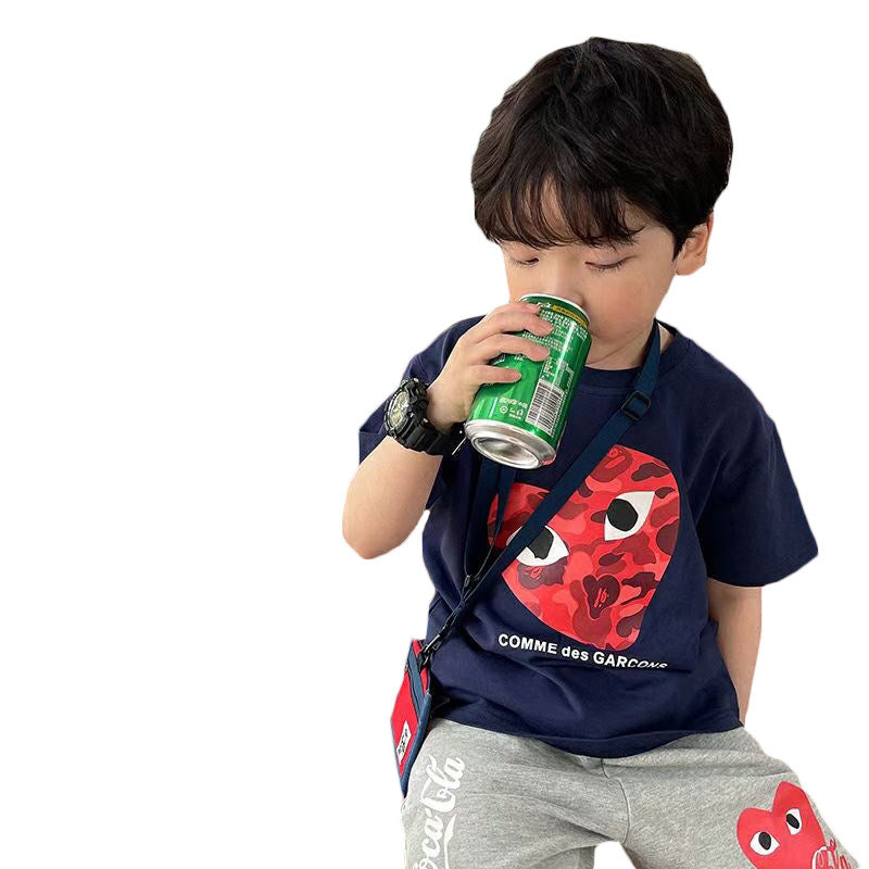 Z25030420男童短袖T恤棉夏季新款卡通印花圓領中大童寬鬆休閒帥氣