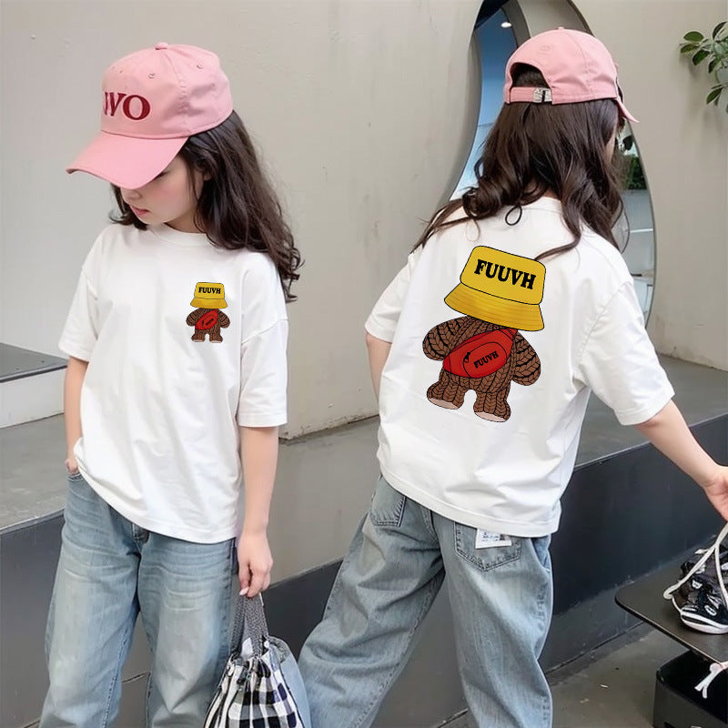 CE26022601女童夏季純棉短袖T潮流洋氣兒童休閒時尚上衣大童夏裝卡通T
