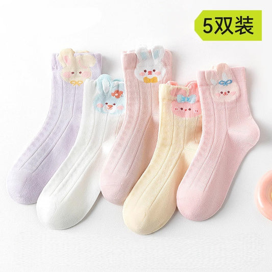 SB26080703諸暨兒童襪子春秋女童中筒女孩網眼寶寶童襪夏季運動可愛女寶(一組5雙)