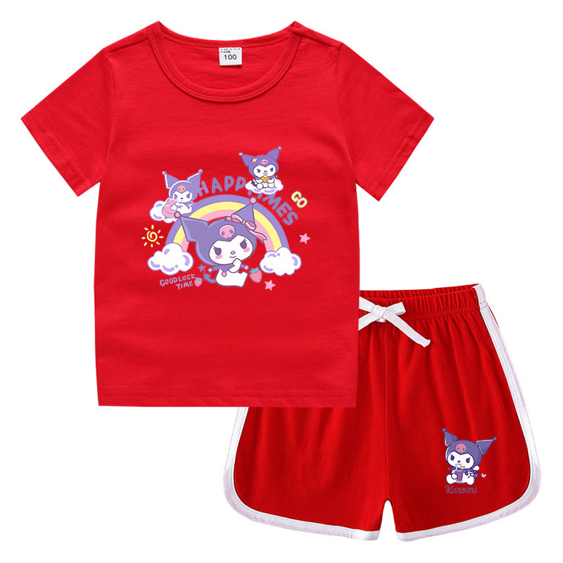 CI26041503夏季女童圓領短袖T恤熱短褲韓版休閒套裝