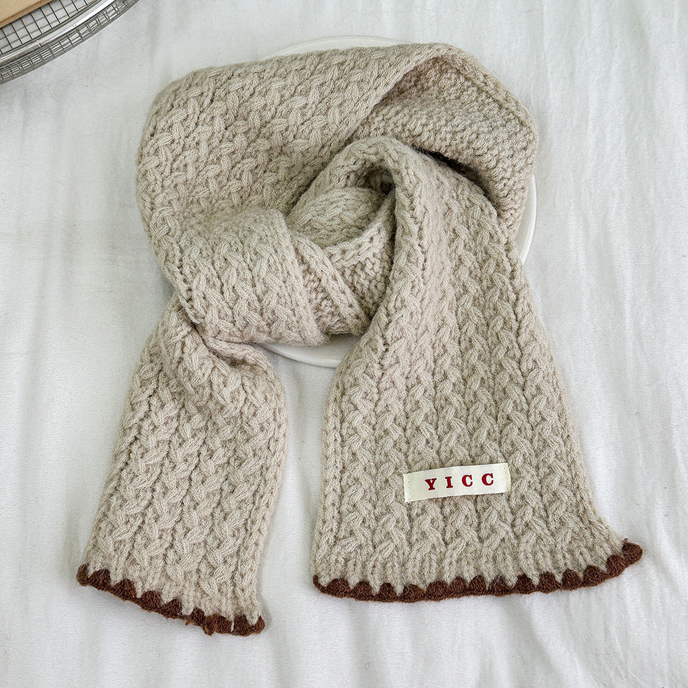 Z26010236新款兒童帽子圍巾復古鎖邊針織麻花圍巾加厚保暖男童女童二件套帽(2件起批)