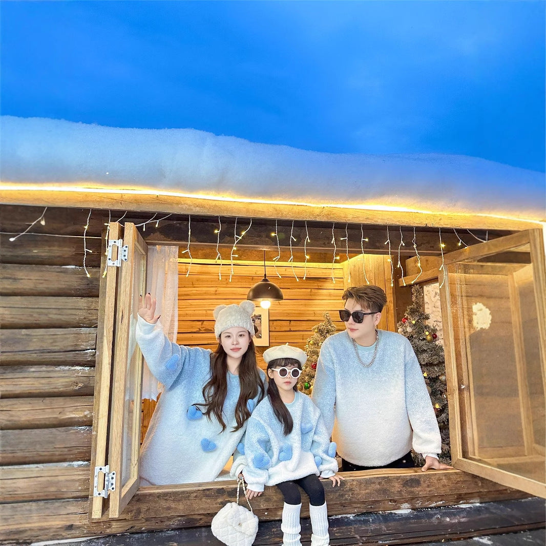 L25120412韓版寶寶親子裝衛衣一家三口四口冬裝加絨加厚立體愛心親子裙潮