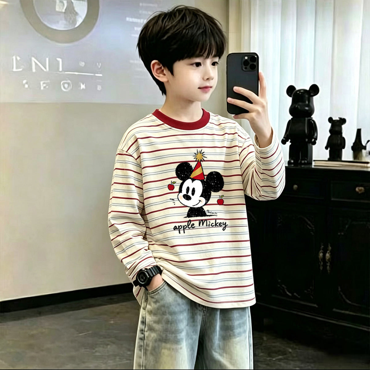 CE26090501男童條紋T恤新款純棉童裝中大中大童春秋季長袖打底男孩兒童上衣