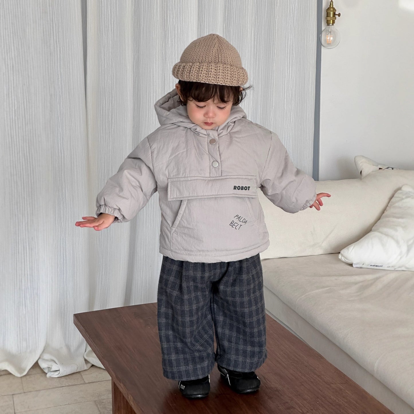 GN26012703兒童服飾2025新款韓版童裝冬季小寶寶棉衣裙子男童格子褲加絨套裝
