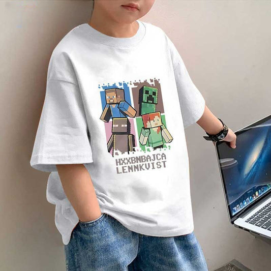 CE26022608男童裝純棉兒童T恤短袖夏季我的世界印花中大童上衣潮