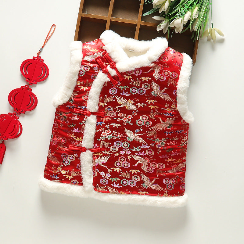 Z26010251中式年服兒童馬甲男女童加絨加厚背心喜慶新年裝唐裝