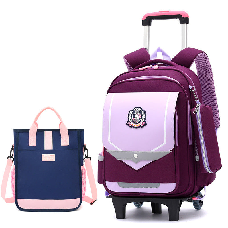Z25022311兒童拉桿書包小學生防水女男拉桿式拖拉爬樓一二三到六年級大容量