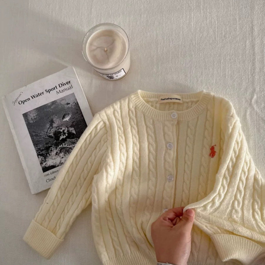 GL25122511新款兒童毛衣童裝2025秋款男女純色針織開襟衫寶寶麻花毛線衫外套