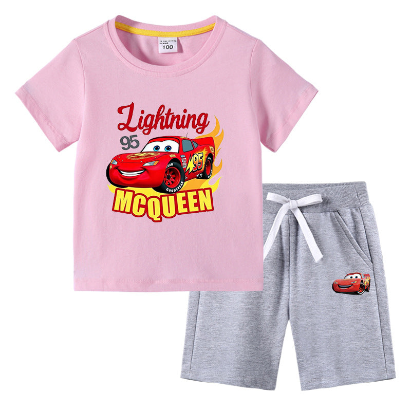 CI26041508兒童裝韓版男生T恤夏季上衣褲子半袖棉短袖中褲兩件套